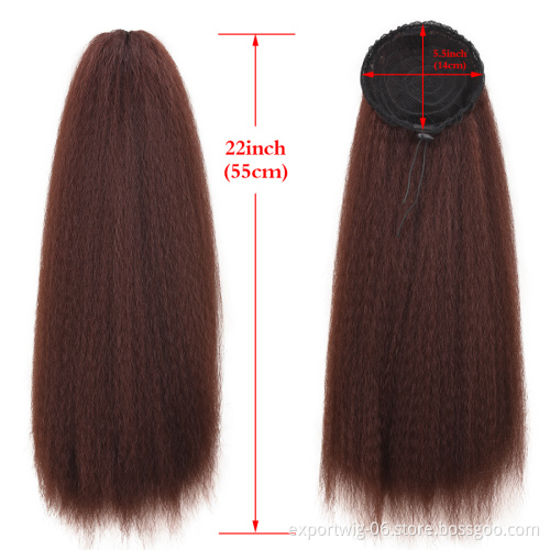 Afro Kinky Straight Long 22 Inch Drawstring Ponytail Hair Extension Clip Synthetic Hairpieces Yaki With Synthetic Hair Bun